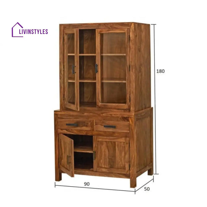 Chiku Crockery Cabinet | Kitchen Cabinet (Honey Finish)