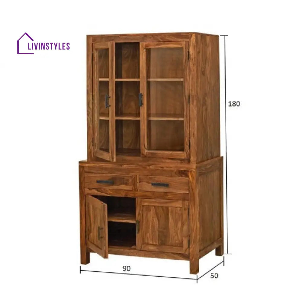 Chiku Crockery Cabinet | Kitchen Cabinet (Honey Finish)