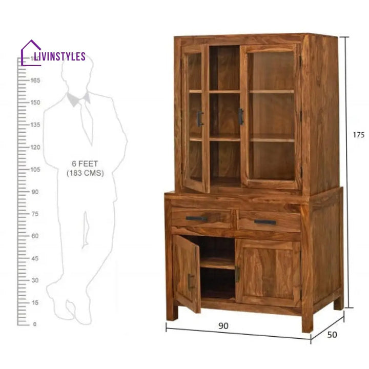 Chiku Crockery Cabinet | Kitchen Cabinet (Honey Finish)
