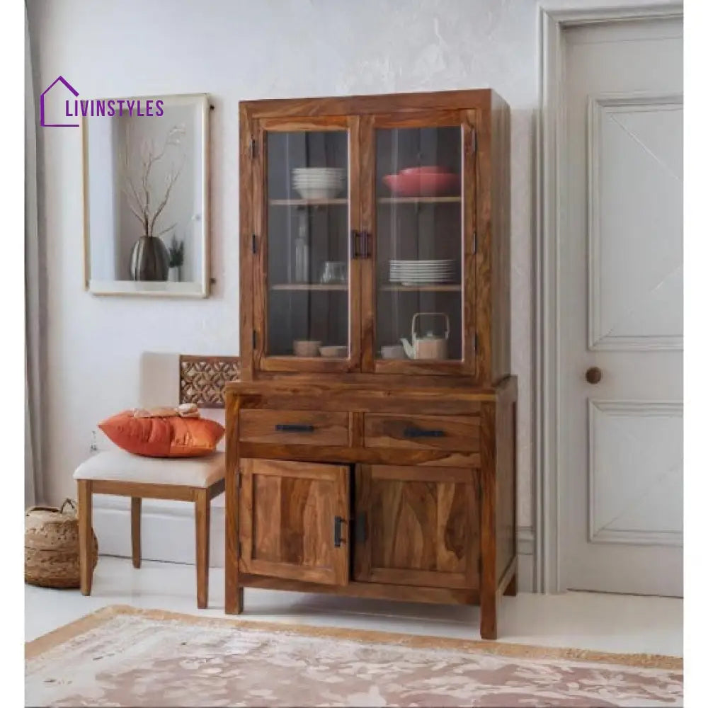Chiku Crockery Cabinet | Kitchen Cabinet (Honey Finish)