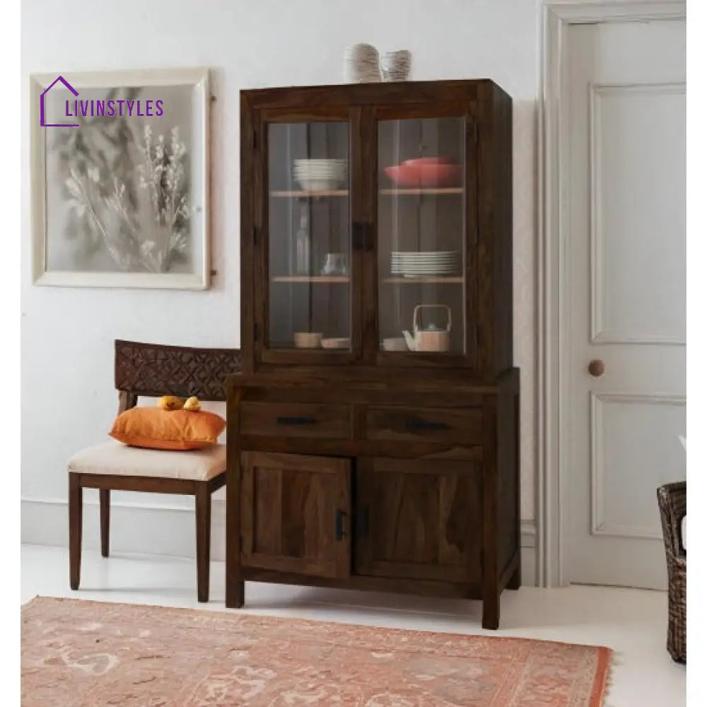 Chiku Crockery Cabinet | Kitchen Cabinet (Walnut Finish)