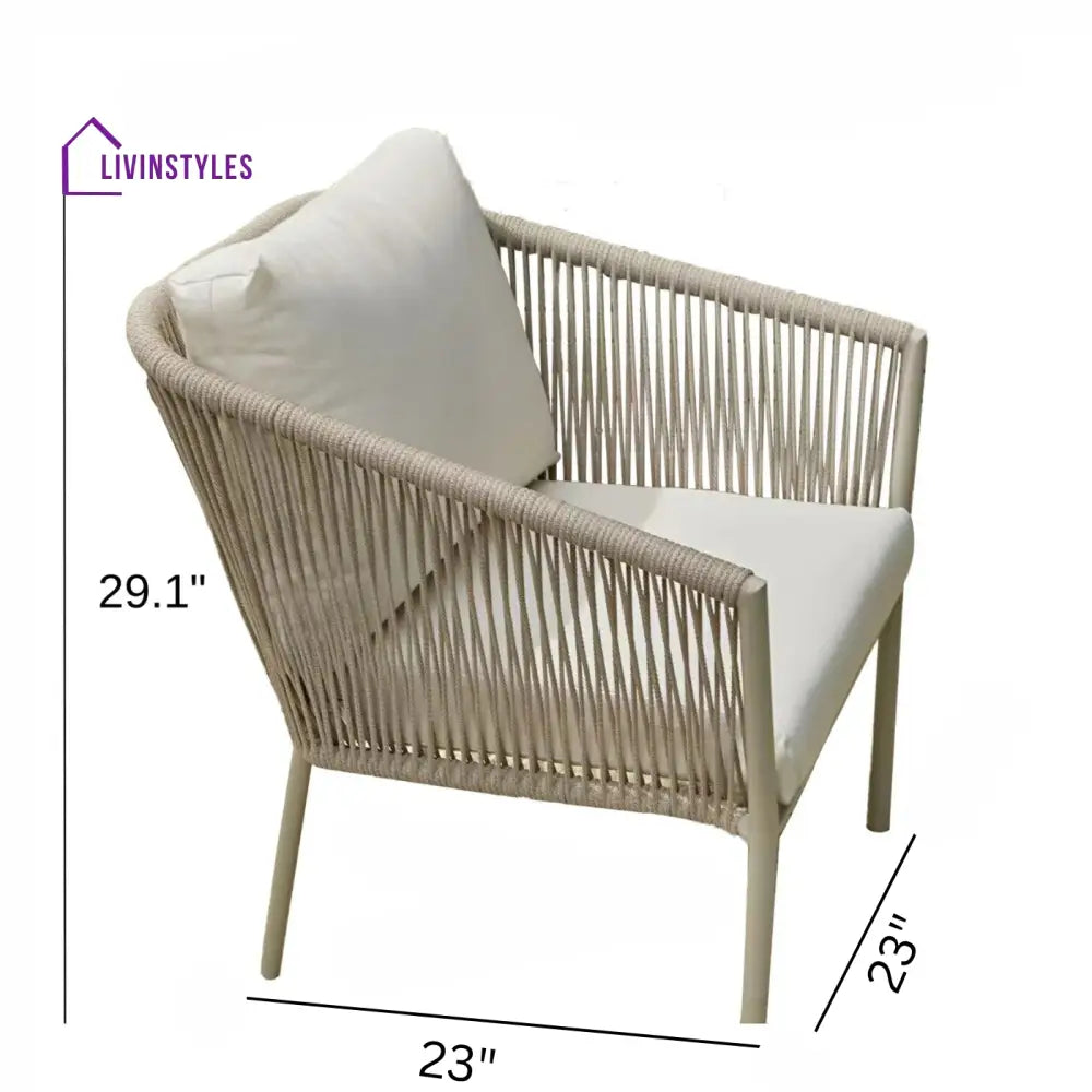 Chimp Outdoor Patio Seating Set 2 Chairs and 1 Table Set (Cream) Braided & Rope - Coffee Table Sets