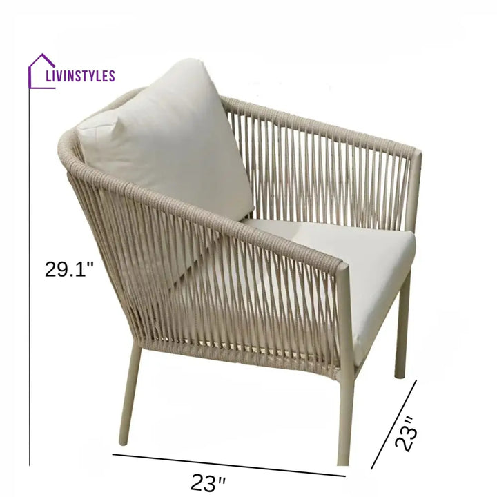 Chimp Outdoor Patio Seating Set 2 Chairs and 1 Table Set (Cream) Braided & Rope - Coffee Table Sets