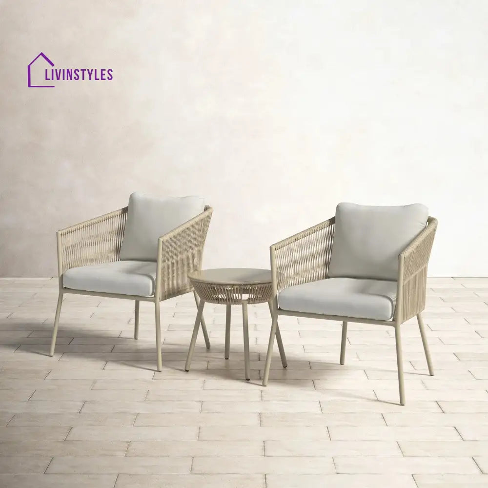 Chimp Outdoor Patio Seating Set 2 Chairs and 1 Table Set (Cream) Braided & Rope - Coffee Table Sets