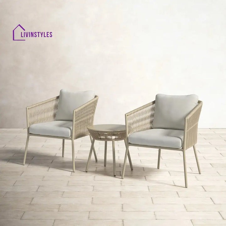 Chimp Outdoor Patio Seating Set 2 Chairs and 1 Table Set (Cream) Braided & Rope - Coffee Table Sets