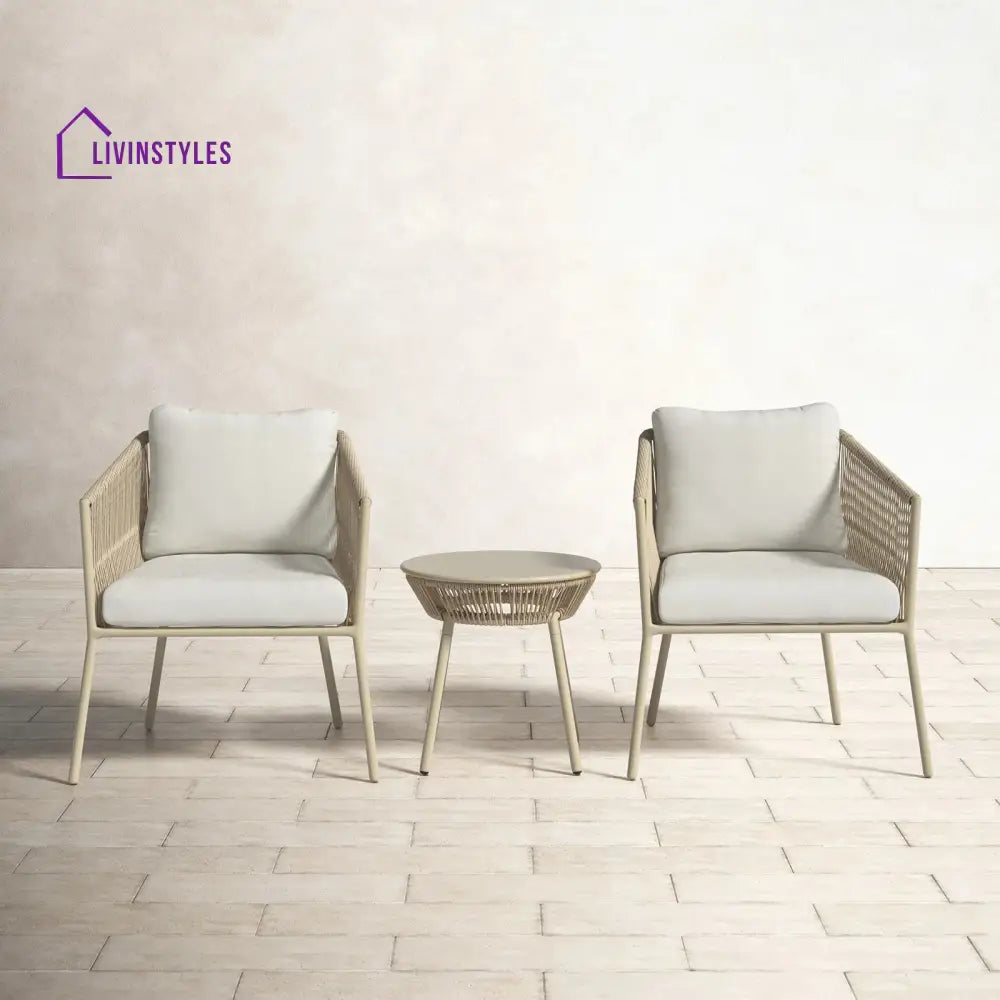 Chimp Outdoor Patio Seating Set 2 Chairs and 1 Table Set (Cream) Braided & Rope - Coffee Table Sets