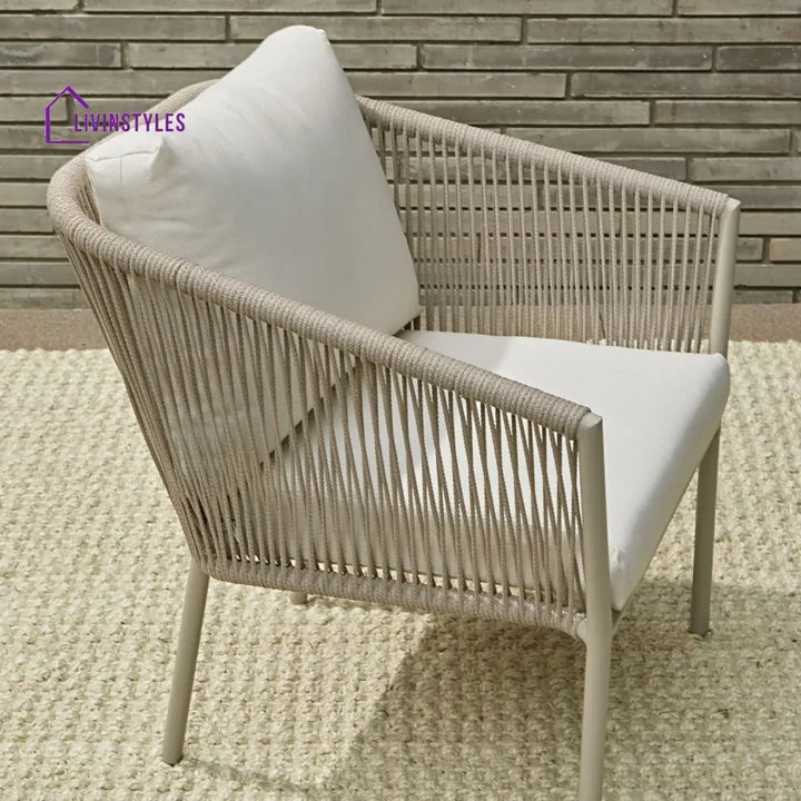 Chimp Outdoor Patio Seating Set 2 Chairs and 1 Table Set (Cream) Braided & Rope - Coffee Table Sets