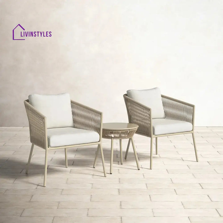 Chimp Outdoor Patio Seating Set 2 Chairs and 1 Table Set (Cream) Braided & Rope - Coffee Table Sets