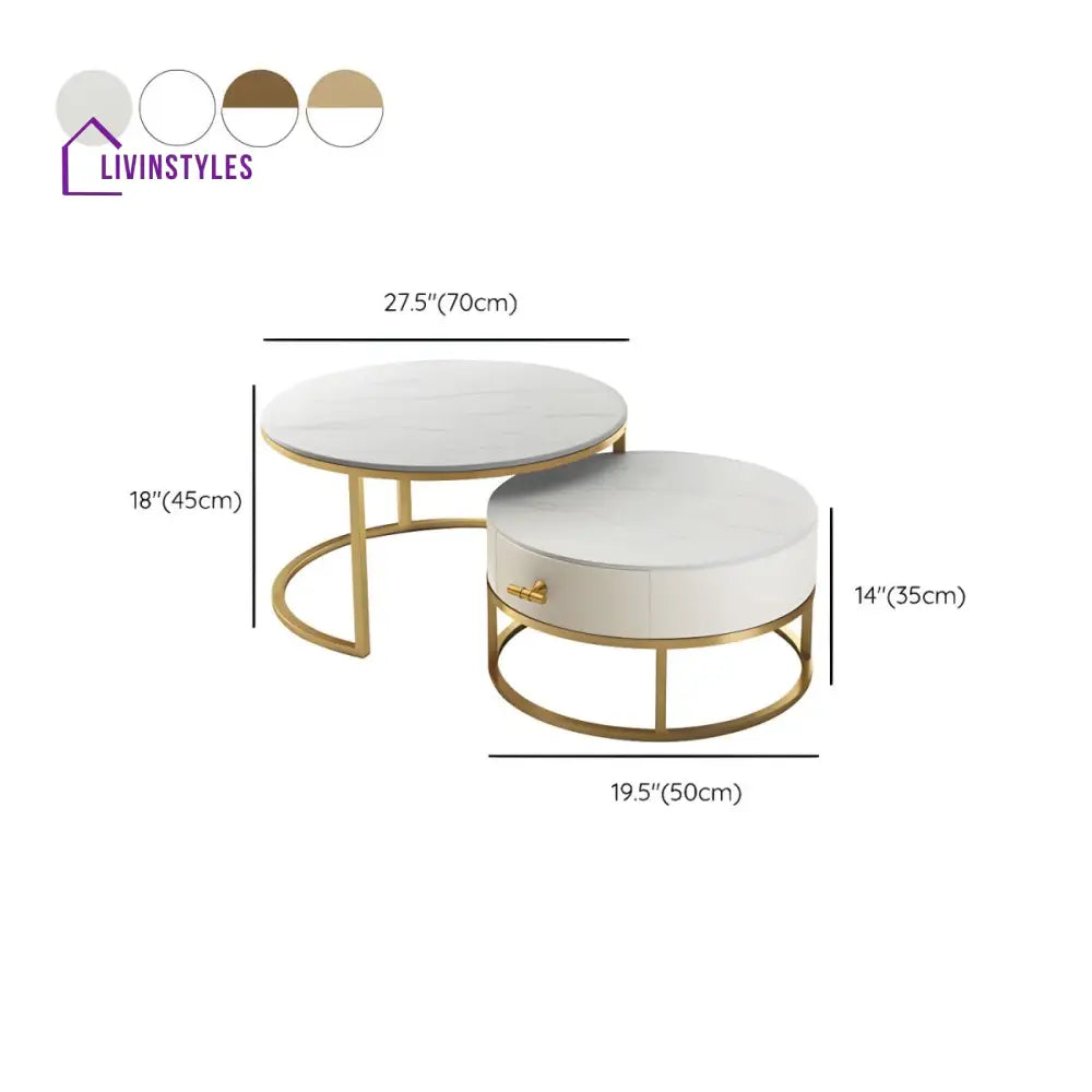 Chirag White Top Ceramic Marble and White MDF Frame with Stainless Steel Frame Coffee Table