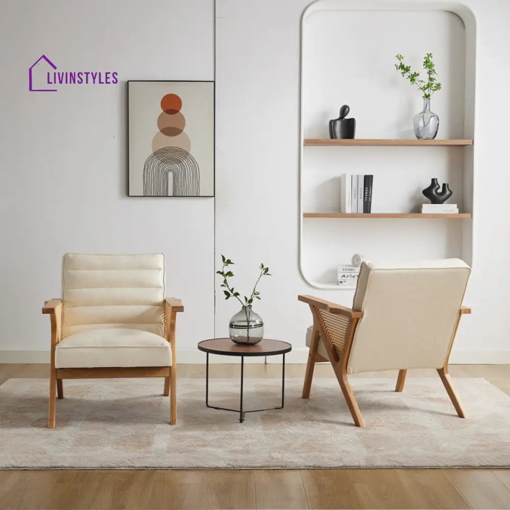 Chiraya Solid Wood and Fabric Arm Chair | Living Room Chair | Lounge Chair