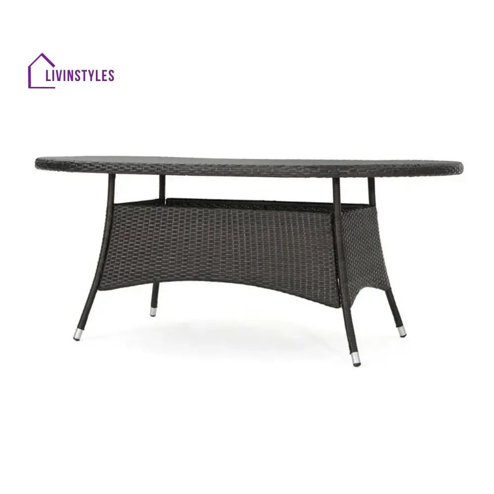 Chitra Outdoor All-Weather Rattan Wicker Round Coffee Table (Dark Brown) - Table