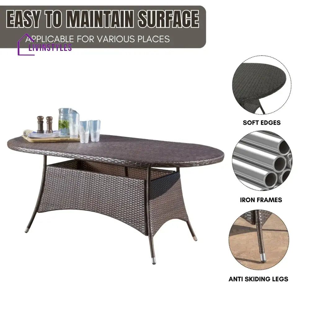 Chitra Outdoor All-Weather Rattan Wicker Round Coffee Table (Dark Brown) - Table
