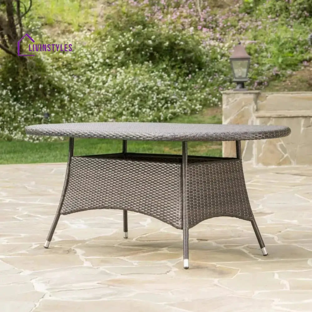 Chitra Outdoor All-Weather Rattan Wicker Round Coffee Table (Dark Brown) - Table