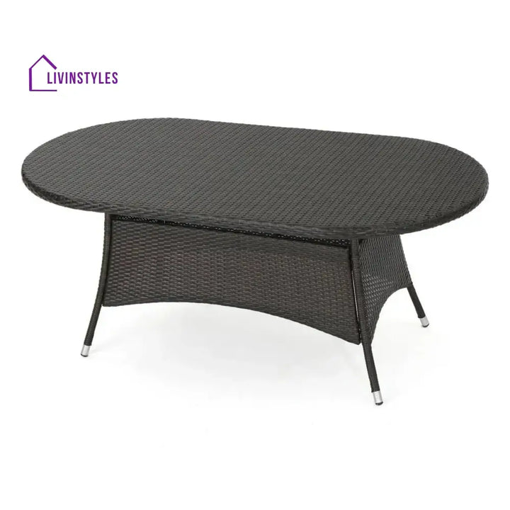 Chitra Outdoor All-Weather Rattan Wicker Round Coffee Table (Dark Brown) - Table