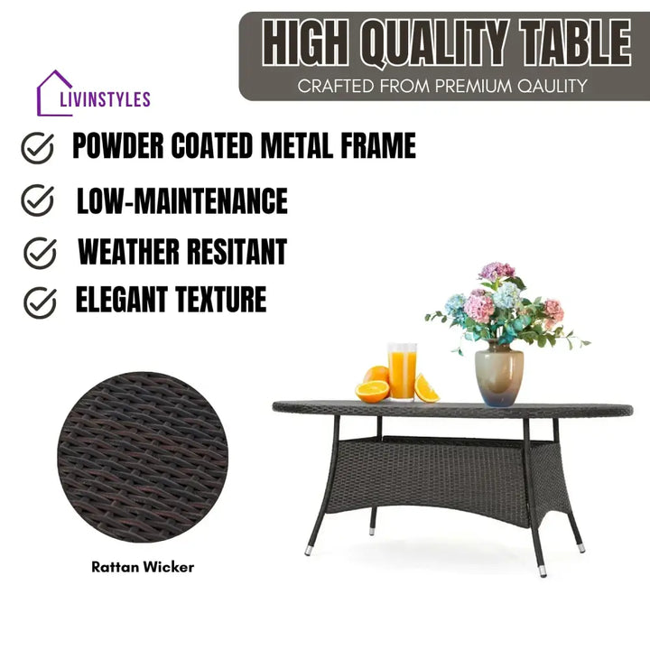 Chitra Outdoor All-Weather Rattan Wicker Round Coffee Table (Dark Brown) - Table