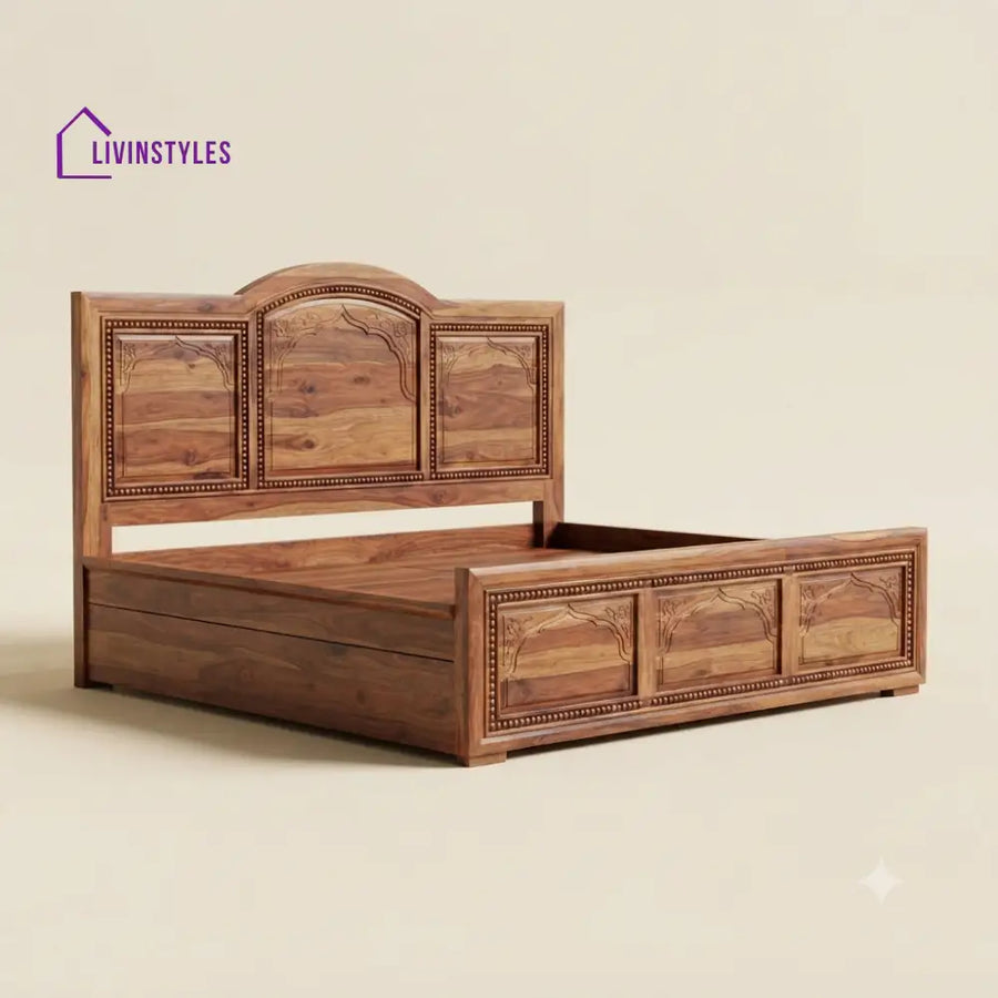 Chitra Sheesham Wood Bed With Box Storage | Wooden Bed
