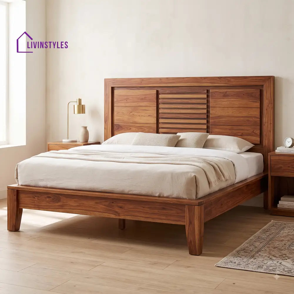 Chitra Sheesham Wood King Size Bed | Wooden Bed without Storage