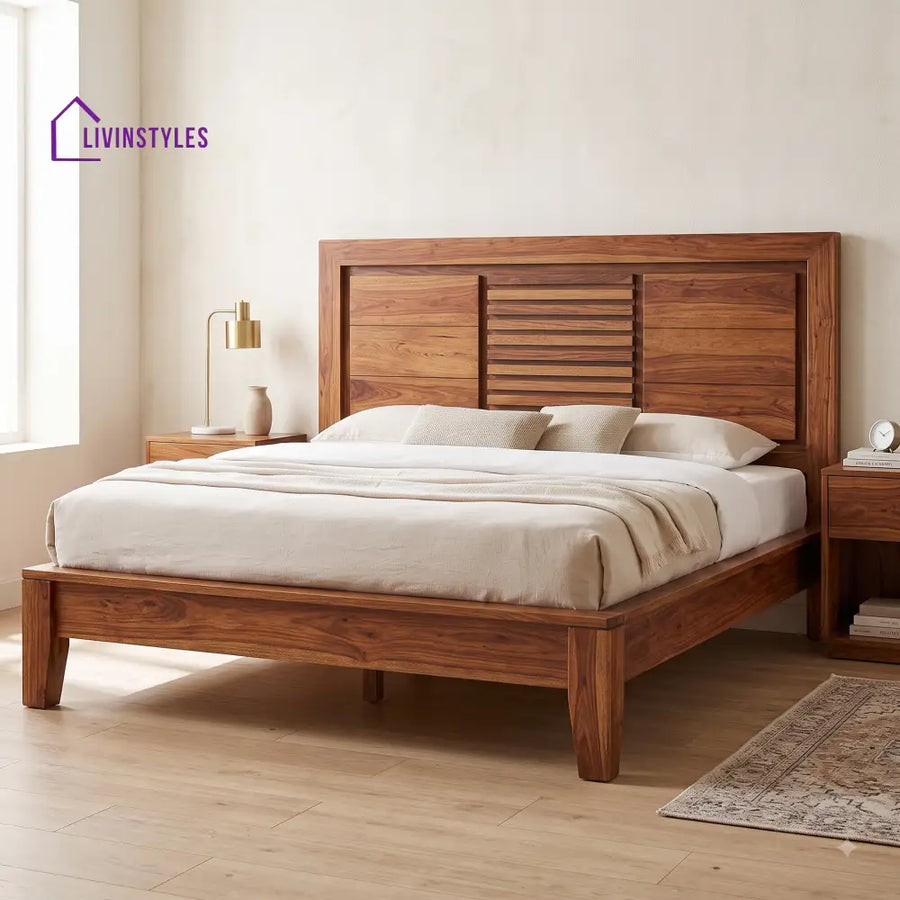 Chitra Sheesham Wood King Size Bed | Wooden Bed without Storage