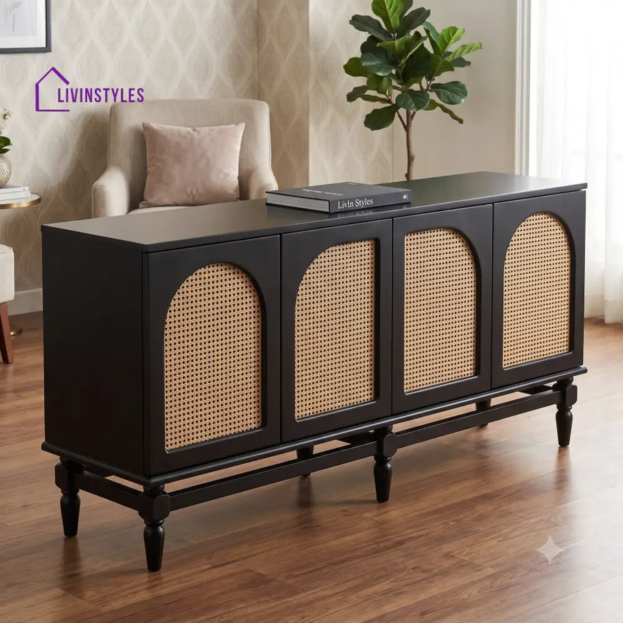 Chitra Solid Wood Sideboard and Cabinet in Black Finish