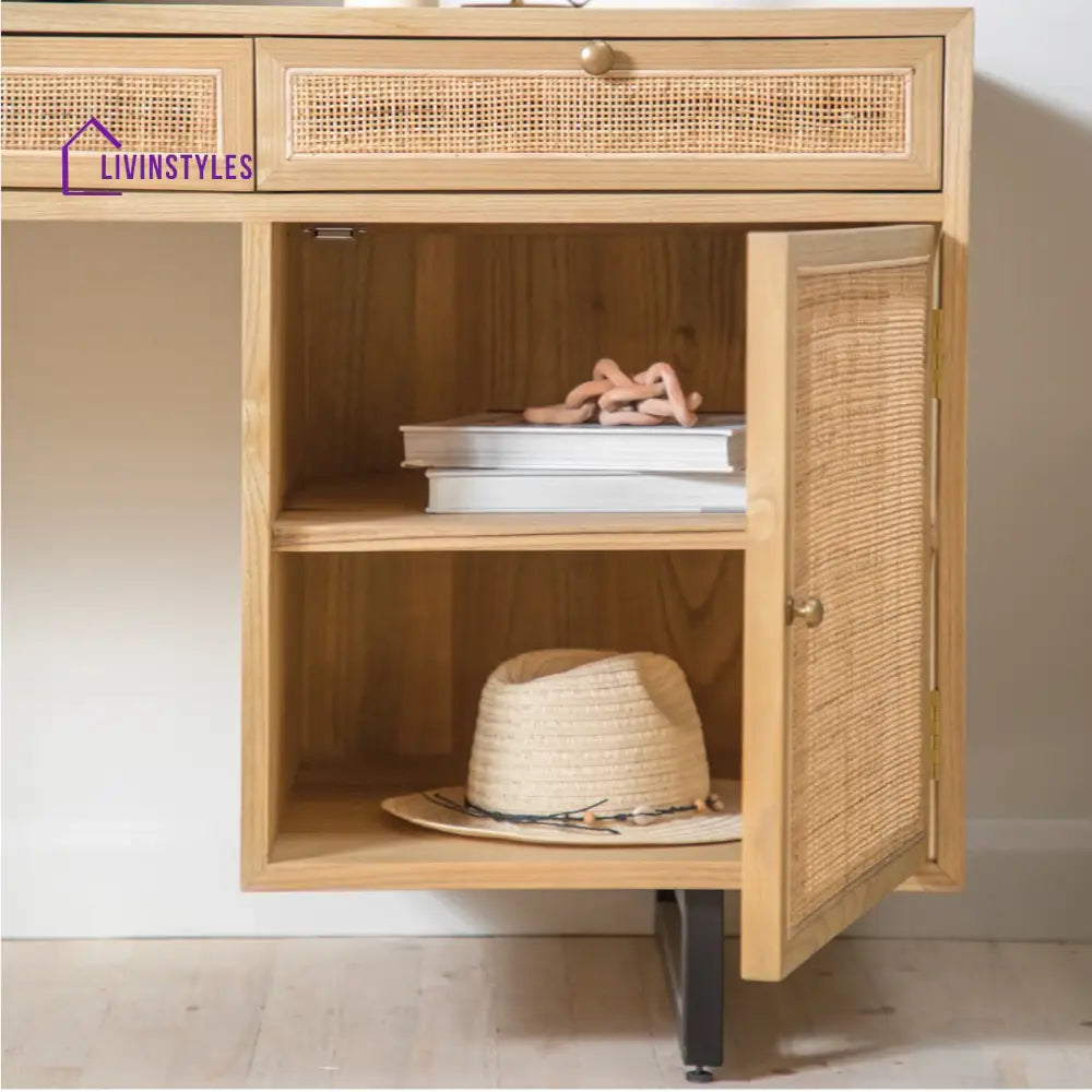 Chitra Teak Wood & Rattan Iron Study Table