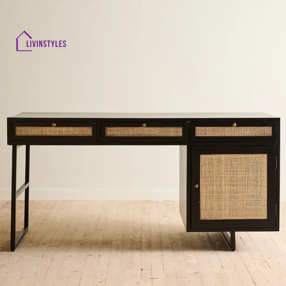Chitra Teak Wood & Rattan Iron Study Table