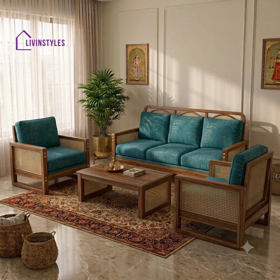 Chitra Wooden Sofa Set | 3 + 1 + 1 Sheesham Wood Sofa Set for Living Room