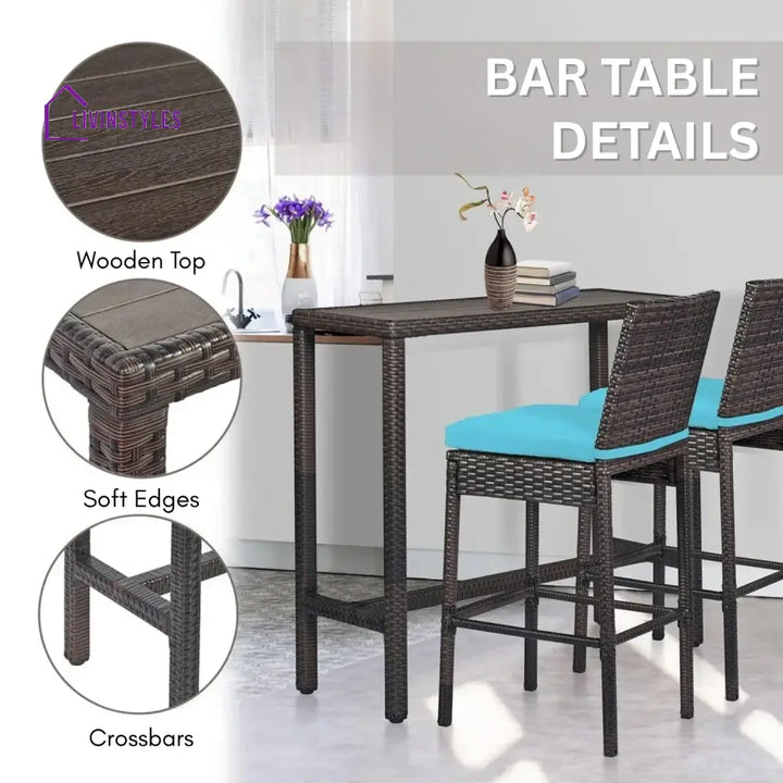 Chiyo All-Weather Rattan Wicker Bar Set with High-Top Outdoor Table & Chairs - Bar Set