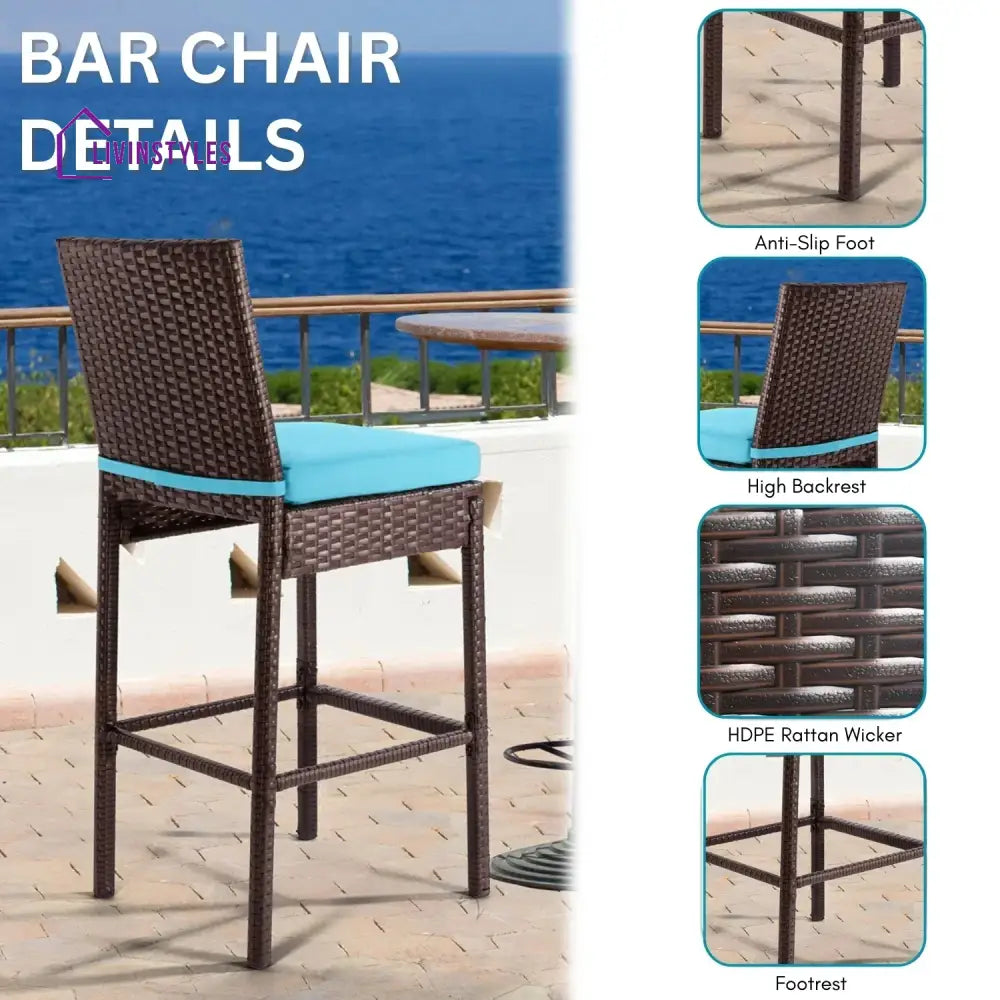 Chiyo All-Weather Rattan Wicker Bar Set with High-Top Outdoor Table & Chairs - Bar Set
