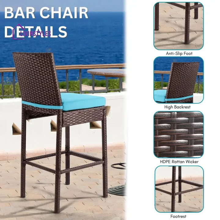 Chiyo All-Weather Rattan Wicker Bar Set with High-Top Outdoor Table & Chairs - Bar Set
