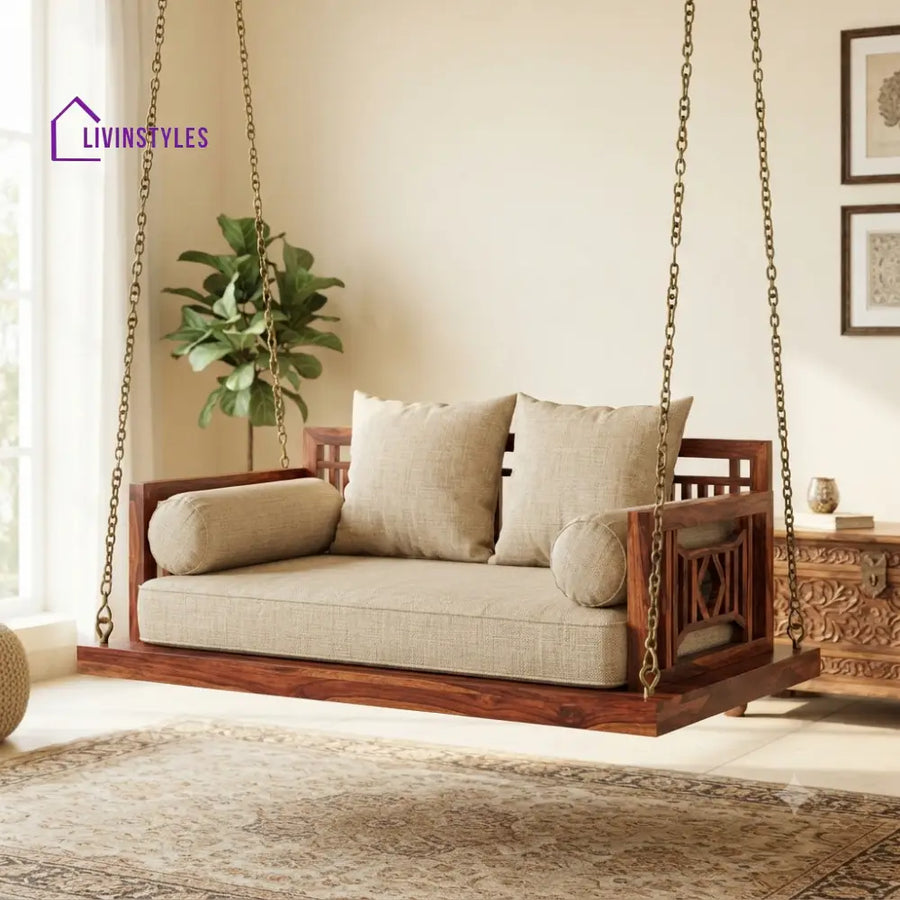 Chloé 2 Seater Wooden Swing for Home | Wooden Jhula for home