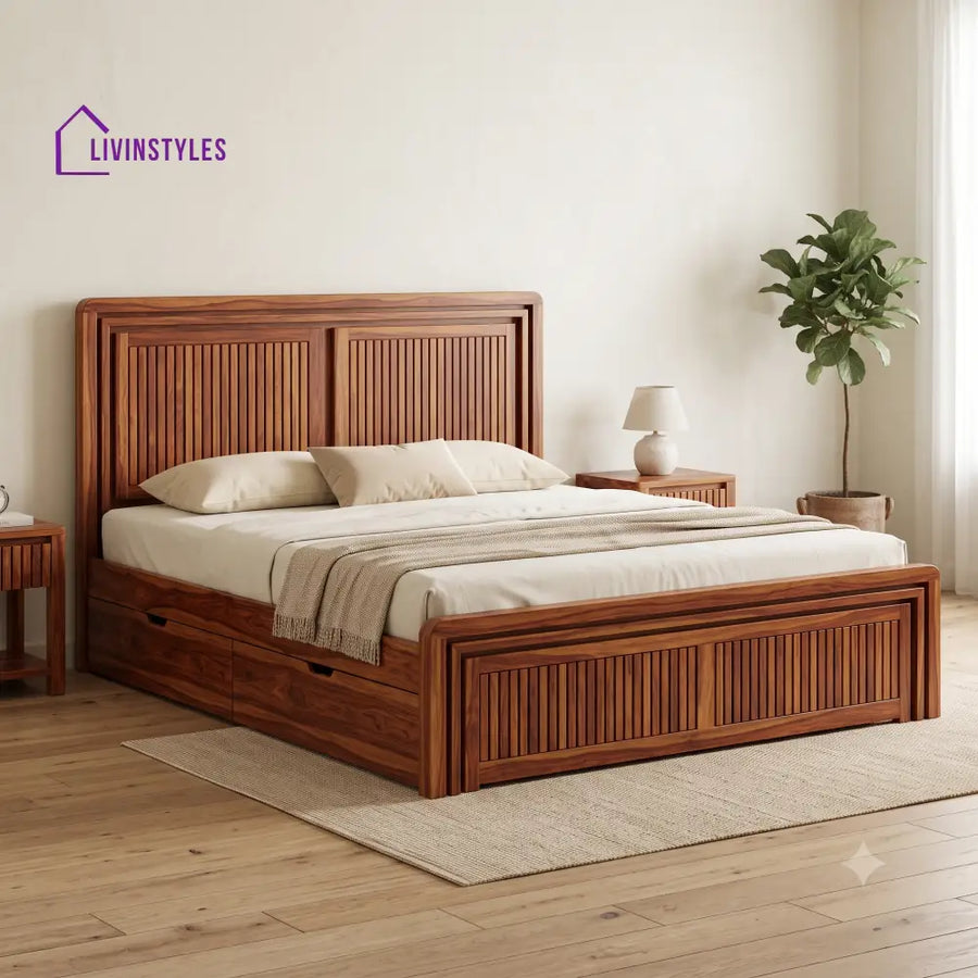 Chloe Premium Wooden Bed with Drawer Storage | King Size Bed & Queen Size Bed Online