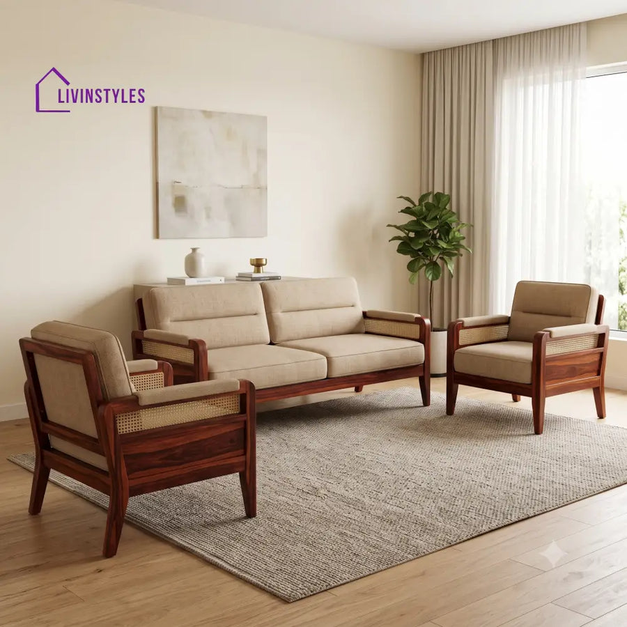 Chloe Premium Wooden Sofa Set for Living Room | 3 + 1 + 1 Seater Sheesham Wood Sofa Set