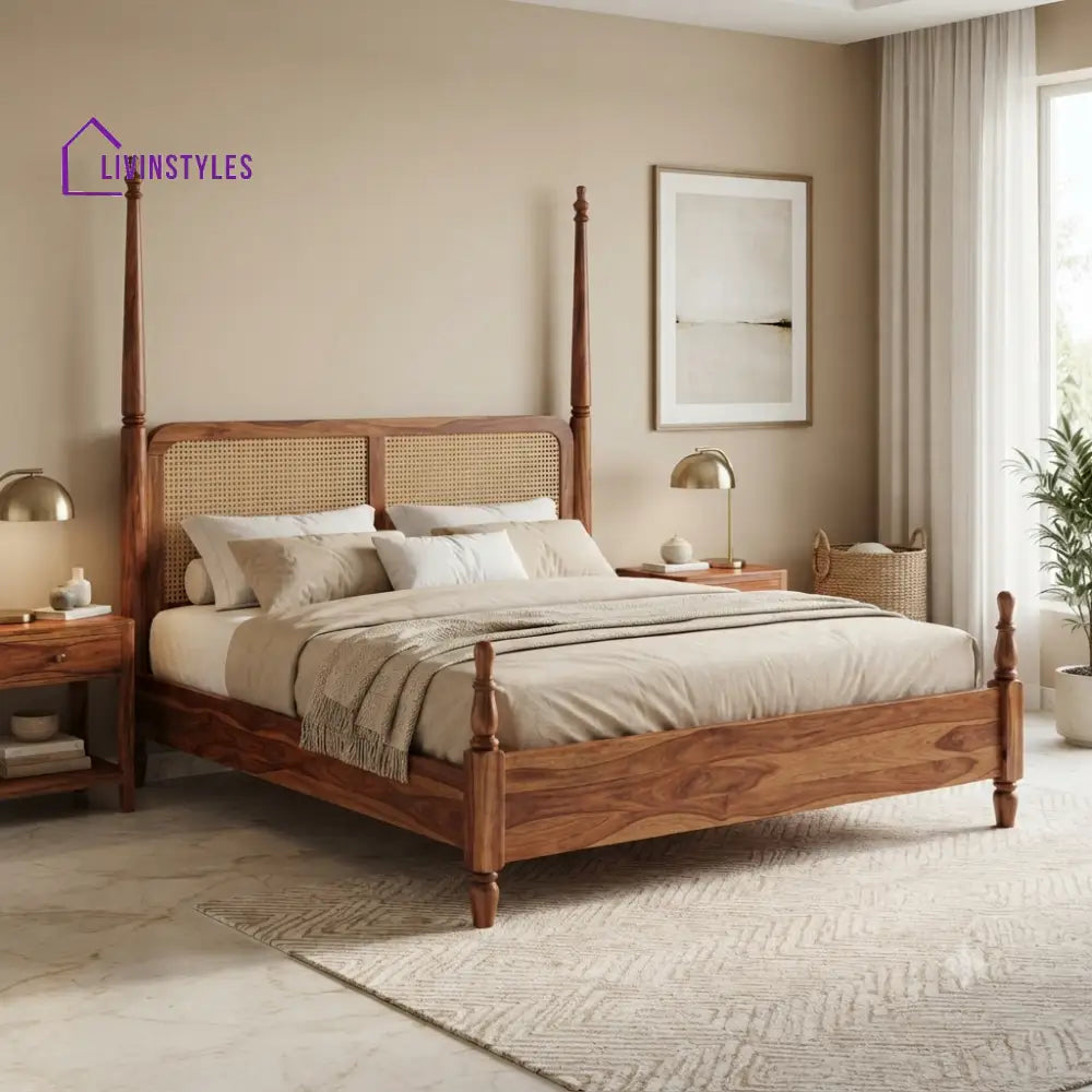 Chloe Solid Sheesham Wood Poster Bed Without Storage