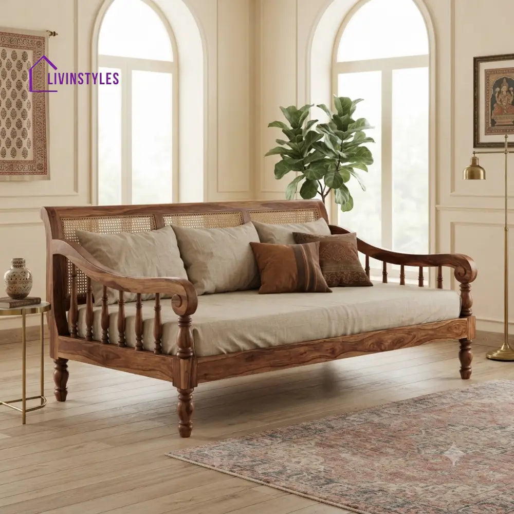 Chloé Wooden Divan Bed for Living Room | Solid Sheesham Wood