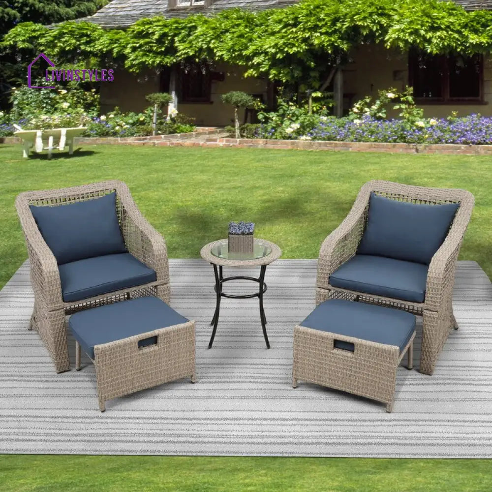 Chou OUTDOOR PATIO SEATING SET 2 CHAIRS 2 OTTOMAN AND TABLE SET (BROWN) - Coffee Table Sets