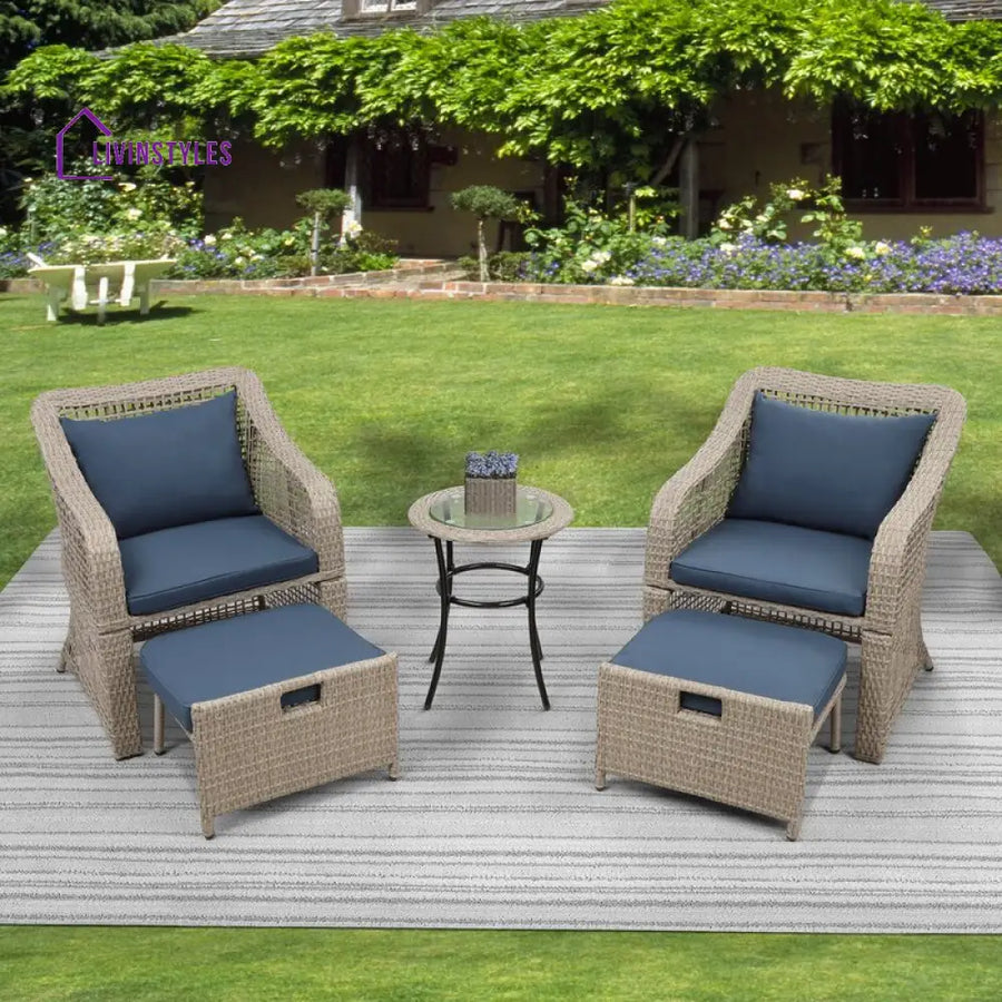 Chou OUTDOOR PATIO SEATING SET 2 CHAIRS 2 OTTOMAN AND TABLE SET (BROWN) - Coffee Table Sets