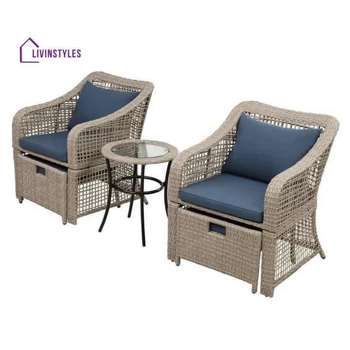 Chou OUTDOOR PATIO SEATING SET 2 CHAIRS 2 OTTOMAN AND TABLE SET (BROWN) - Coffee Table Sets