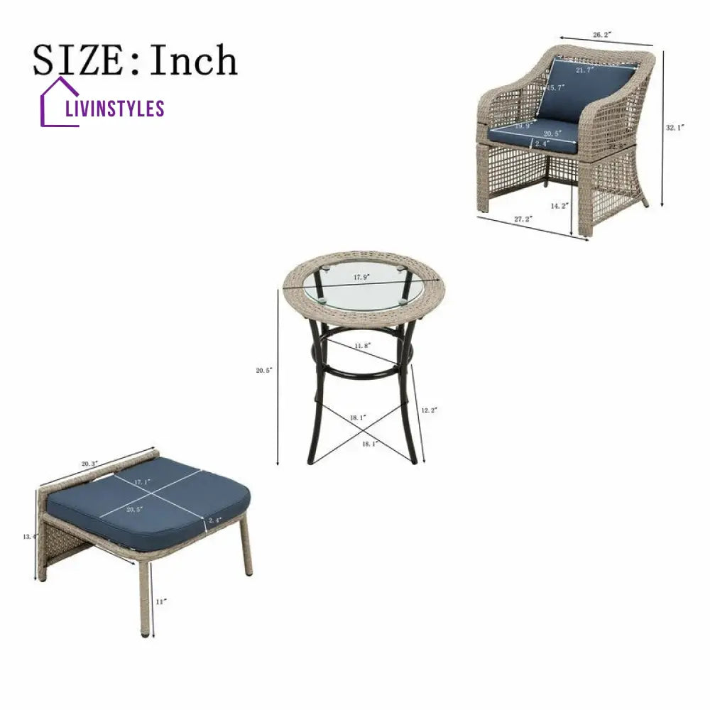 Chou OUTDOOR PATIO SEATING SET 2 CHAIRS 2 OTTOMAN AND TABLE SET (BROWN) - Coffee Table Sets