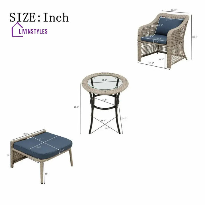 Chou OUTDOOR PATIO SEATING SET 2 CHAIRS 2 OTTOMAN AND TABLE SET (BROWN) - Coffee Table Sets