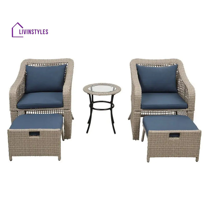 Chou OUTDOOR PATIO SEATING SET 2 CHAIRS 2 OTTOMAN AND TABLE SET (BROWN) - Coffee Table Sets