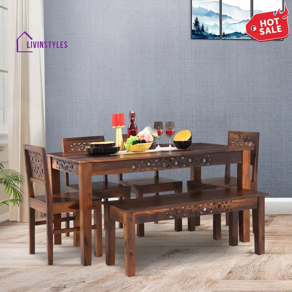 Oro Wooden 6 Seater Dining Table Sets with Bench Kitchen & Dining Furniture Sets