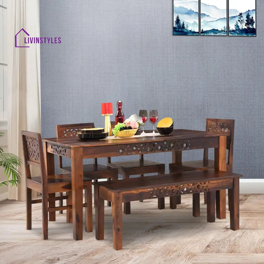 Oro Wooden 6 Seater Dining Table Sets with Bench Kitchen & Dining Furniture Sets