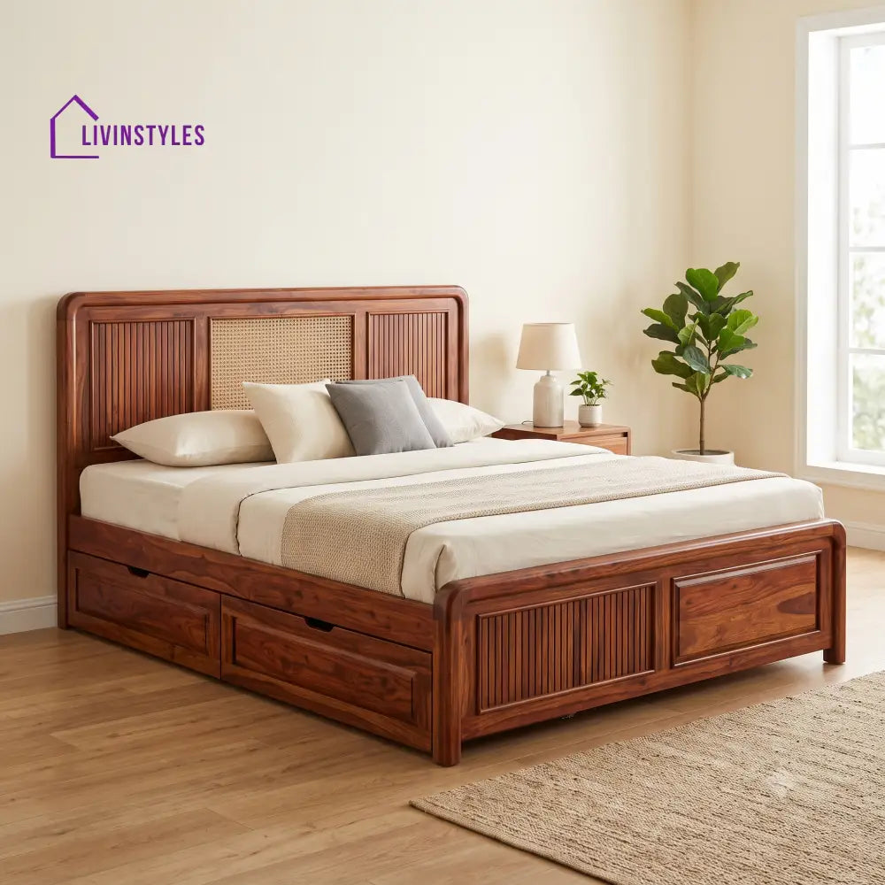 Christine Premium Wooden Bed with Drawer Storage | King Size Bed & Queen Size Bed Online