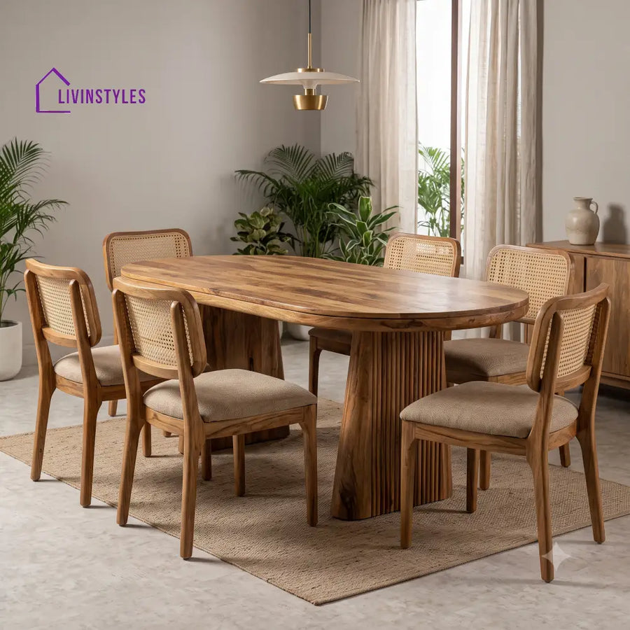 Christophe Premium Mango Wood 6 Seater Dining Table Set | Natural Finish