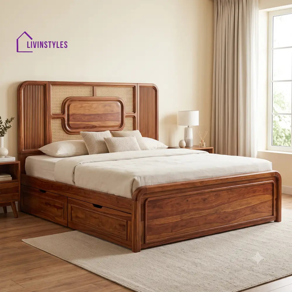Christophe Premium Wooden Bed with Drawer Storage | King Size Bed & Queen Size Bed Online