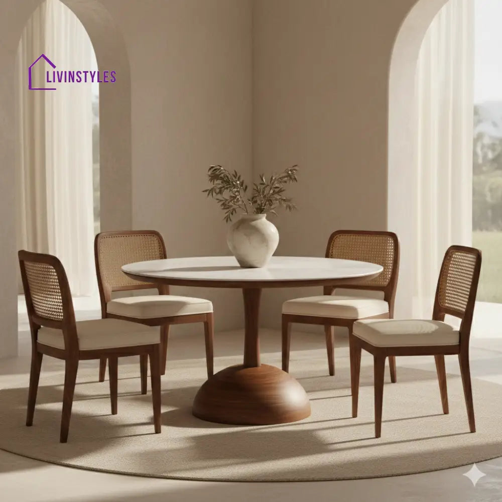 Christopher Round Solid Sheesham Wood Dining Table Set | Roud 4 Seater Dining Table Set