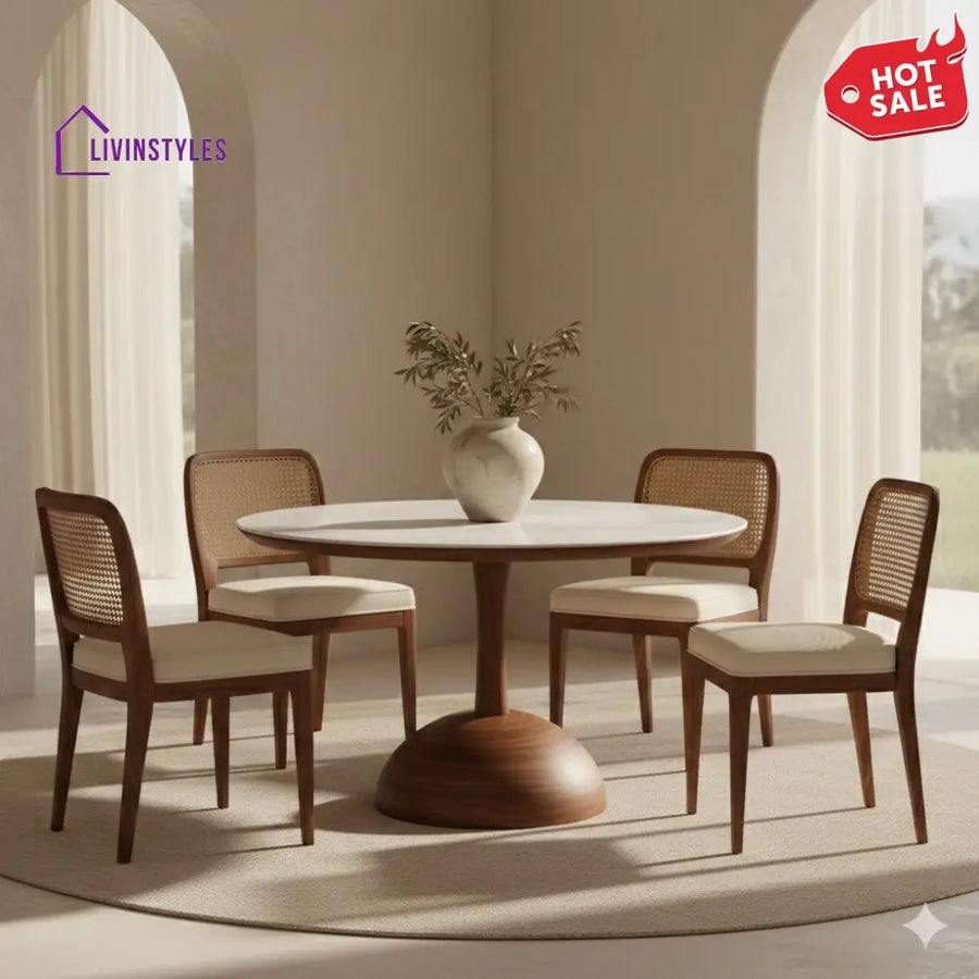Christopher Round Solid Sheesham Wood Dining Table Set | Roud 4 Seater Dining Table Set