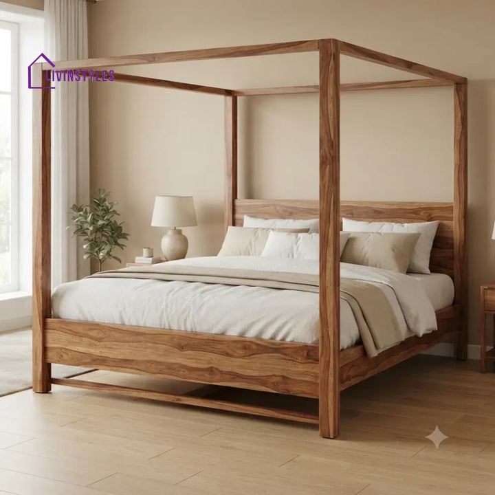 Christopher Solid Sheesham Wood Poster Bed Without Storage