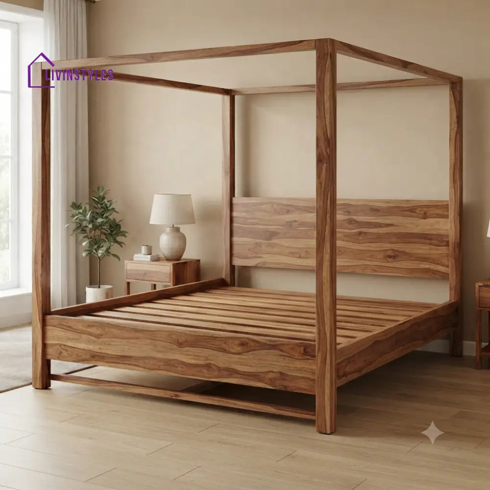 Christopher Solid Sheesham Wood Poster Bed Without Storage
