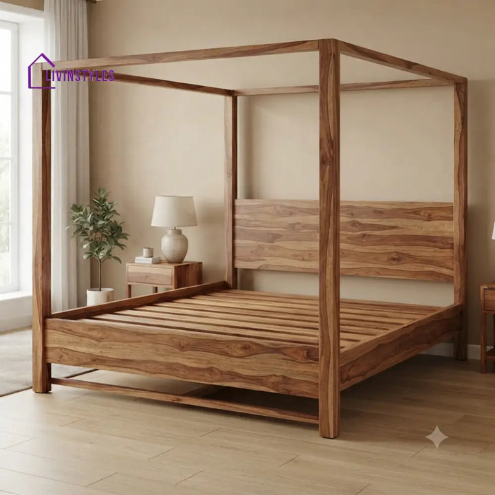 Christopher Solid Sheesham Wood Poster Bed Without Storage